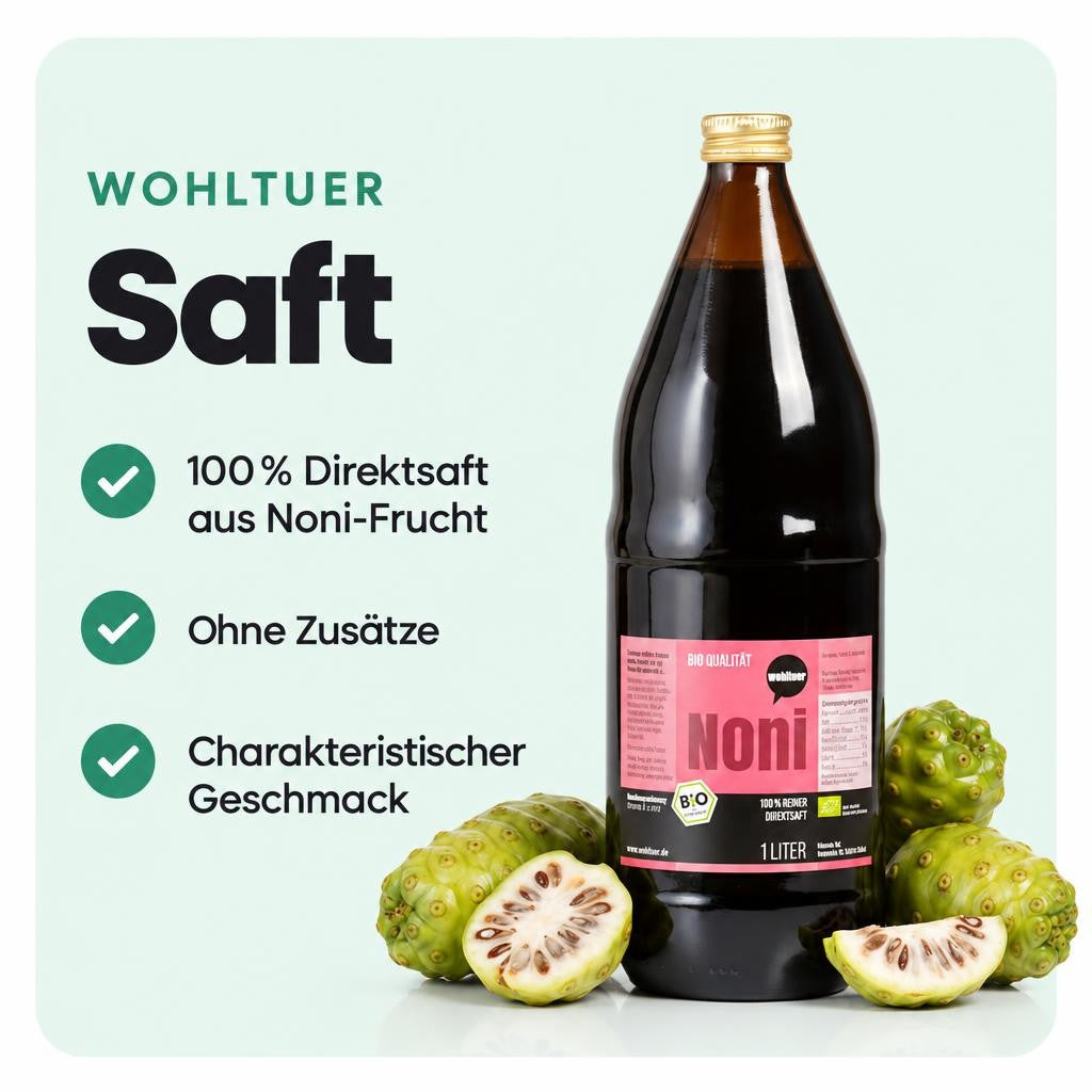 Wohltuer Bio Noni Saft 100% Direktsaft - 1L Flasche – Bild 2