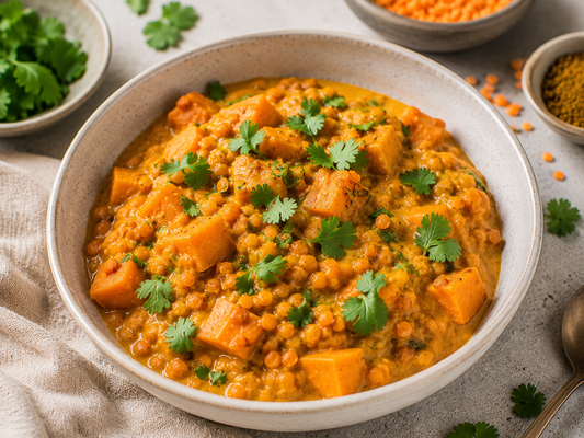 Süßkartoffel-Linsen-Curry mit Kokos – würzig, cremig & vegan mit der Tasty-Pott Curry-Würzmischung