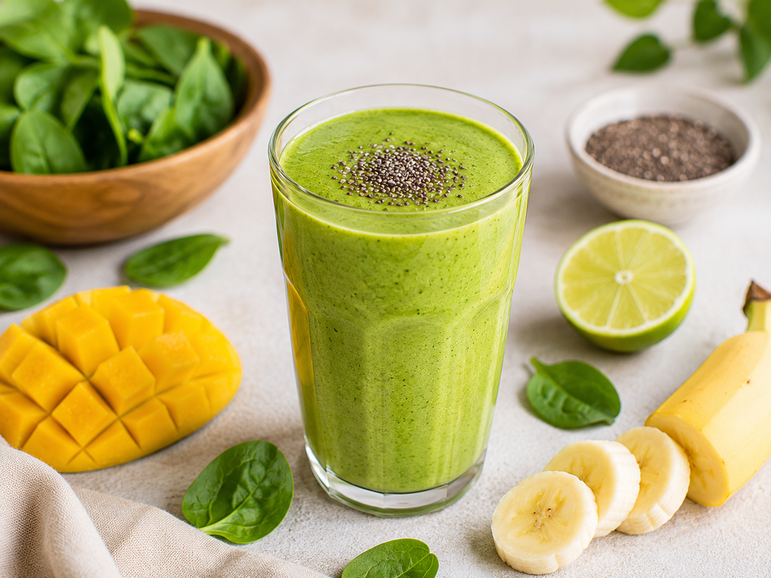 Grüner Protein-Smoothie mit Mango, Spinat & Inkospor Pro 80