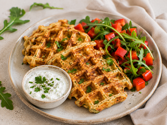 Herzhafte Protein-Waffeln mit Kräuterquark & Paprika-Salat