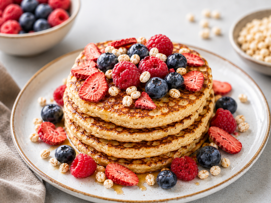 Protein-Pancakes mit Haferflocken, Quark & Beeren-Crunch