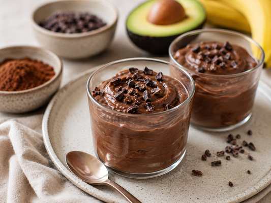 Cremige Protein-Schoko-Mousse mit Dattelzucker & Kakaonibs