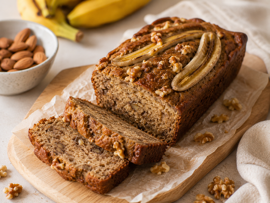 Saftiges Protein-Bananenbrot mit Erdmandelmehl & Mandeln