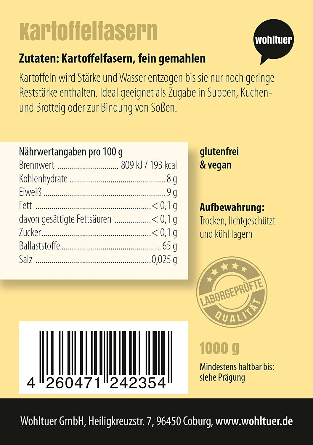 Wohltuer Kartoffelfasern Premium aus Deutschland 1000g - fit and life shop