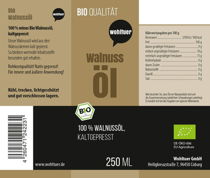 Wohltuer Bio Walnussöl kaltgepresst - 250ml