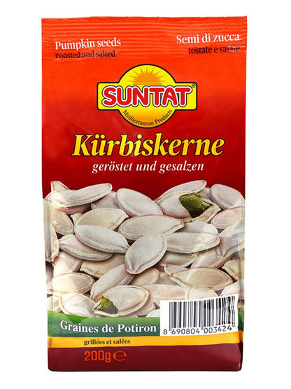 SUNTAT Kürbiskerne ungeschält geröstet & gesalzen (4 x 200 g Packung) - fit and life shop