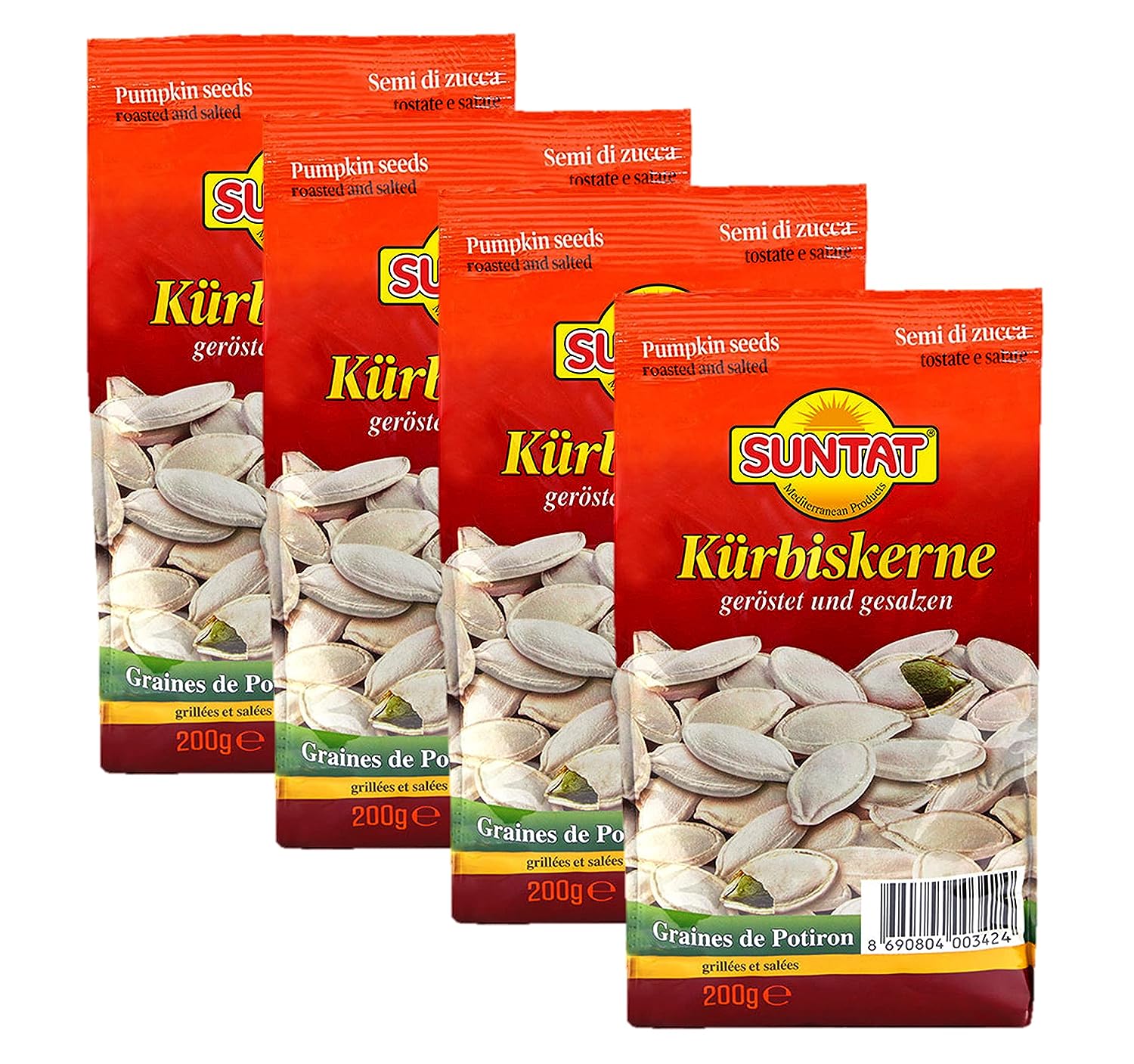 SUNTAT Kürbiskerne ungeschält geröstet & gesalzen (4 x 200 g Packung) - fit and life shop