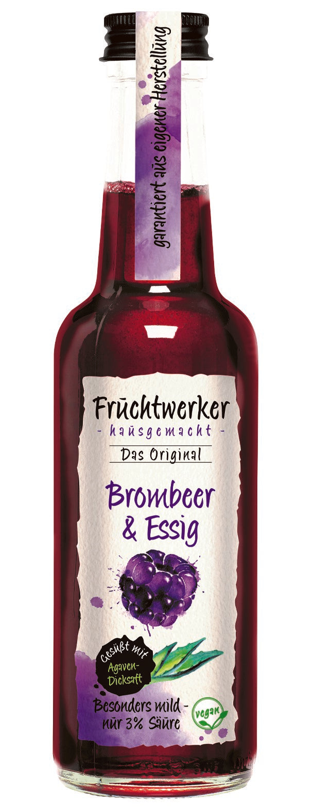 Fruchtwerker Brombeer & Essig mit Agavendicksaft 250ml – Fruchtessig mit feiner Beeren-Note | Tasty Pott - fit and life shop