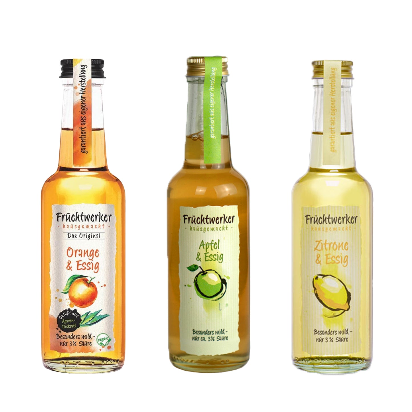 Fruchtwerker Essig und Frucht Set - Apfel + Zitrone + Orange - fit and life shop