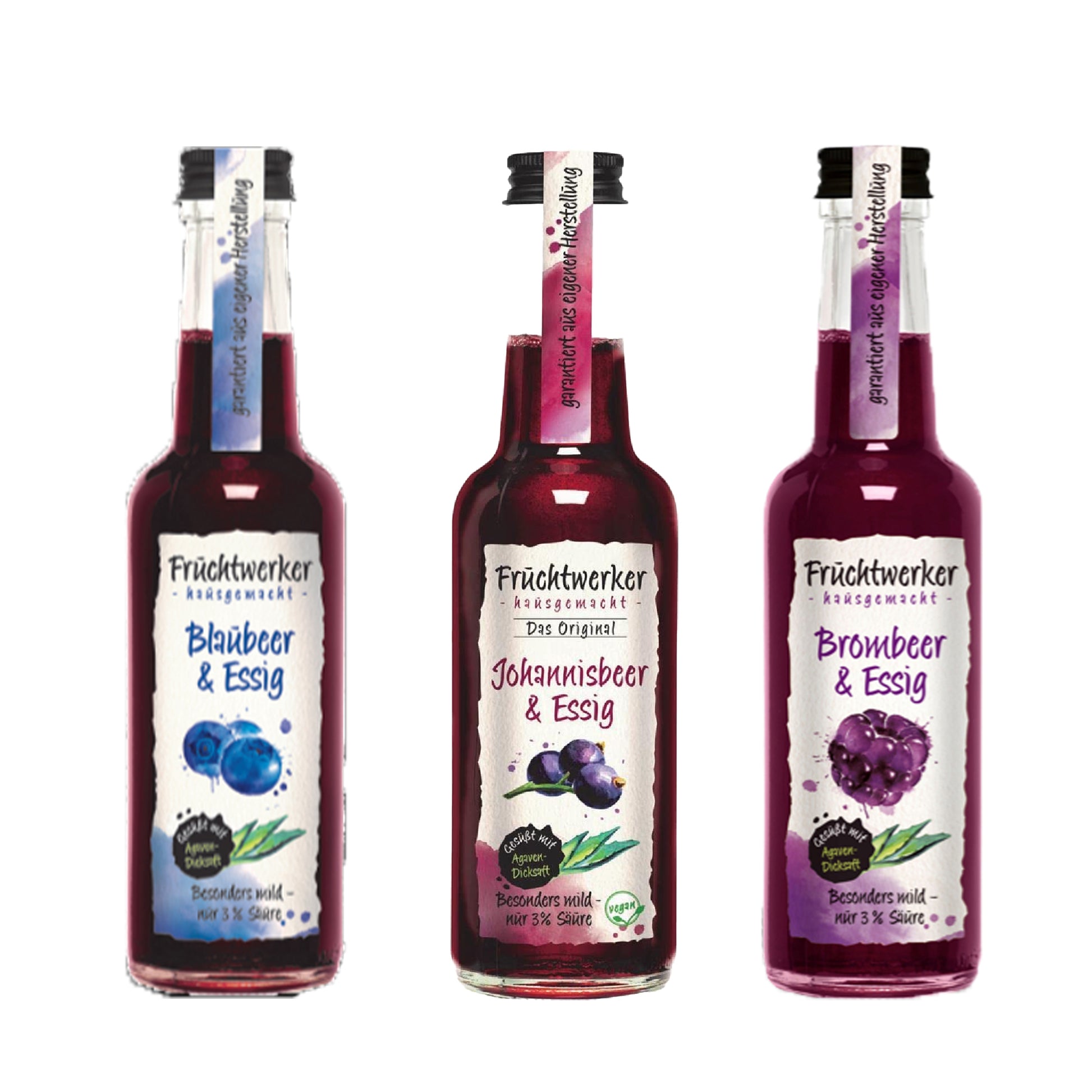 Fruchtwerker Essig und Frucht Set - Blaubeere + Johannisbeere + Brombeere - fit and life shop