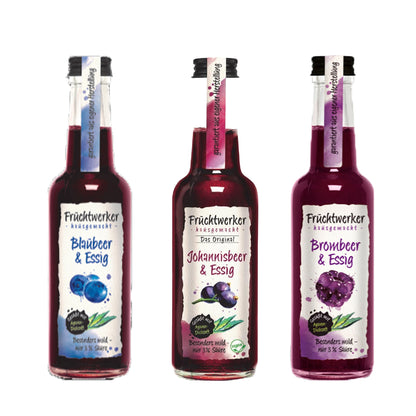 Fruchtwerker Essig und Frucht Set - Blaubeere + Johannisbeere + Brombeere - fit and life shop