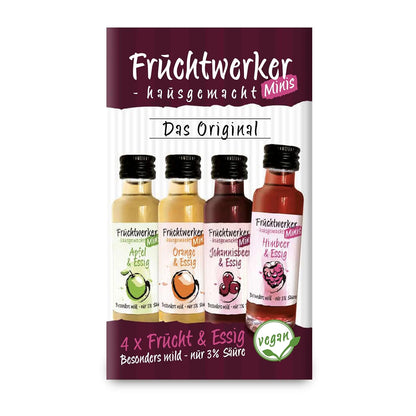 Fruchtwerker Minis 4er-Set Himbeere, Orange, Johannisbeere + Apfel - 80ml