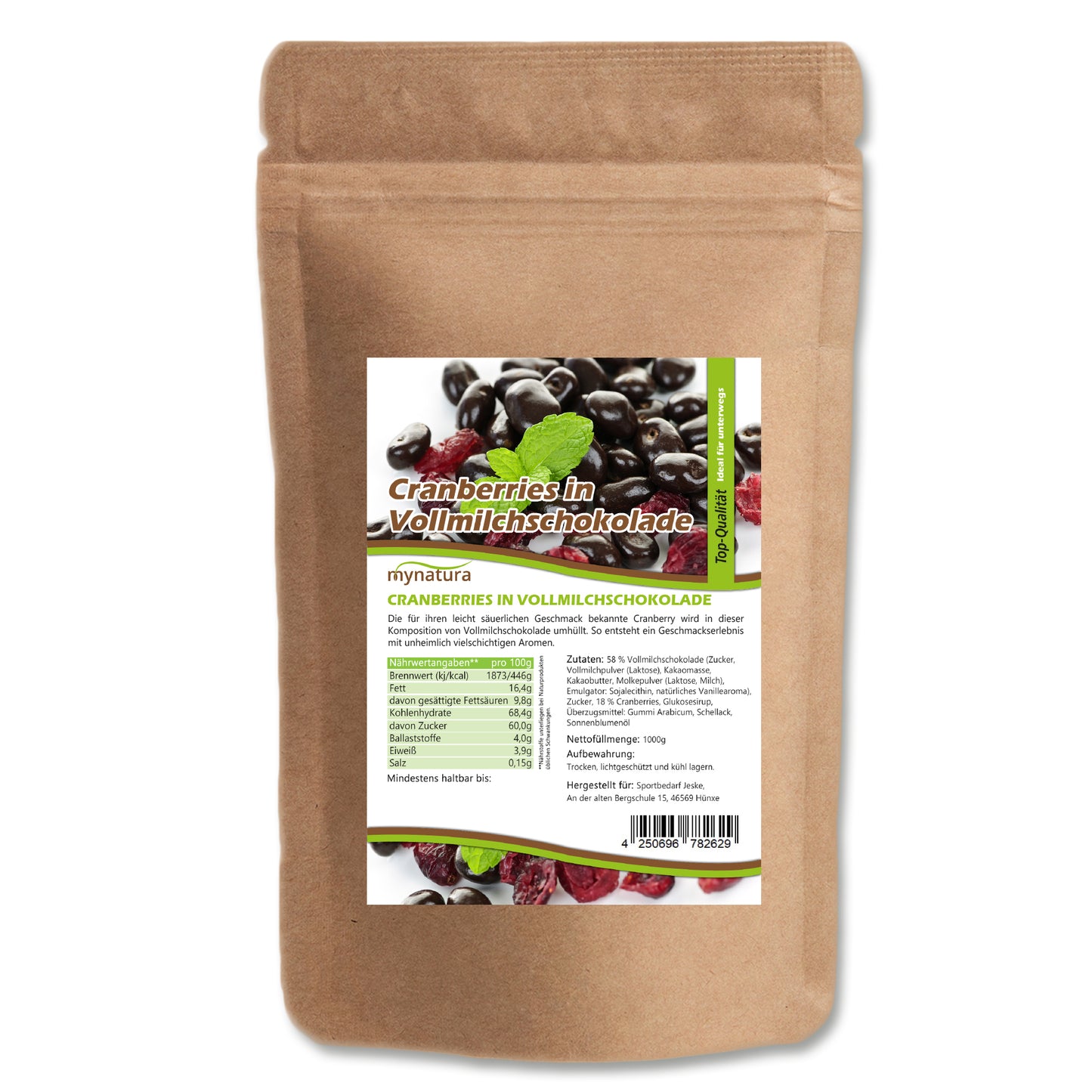 Mynatura Cranberries mit Vollmilchschokolade – 1kg