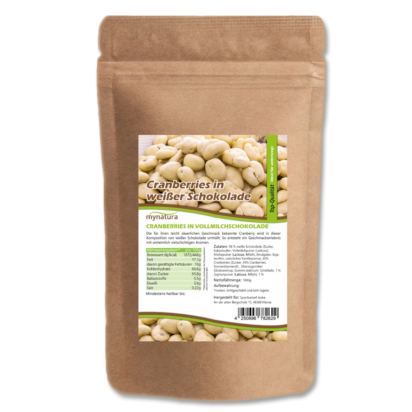 Mynatura Cranberries in weißer Schokolade – ab 1000g - fit and life shop