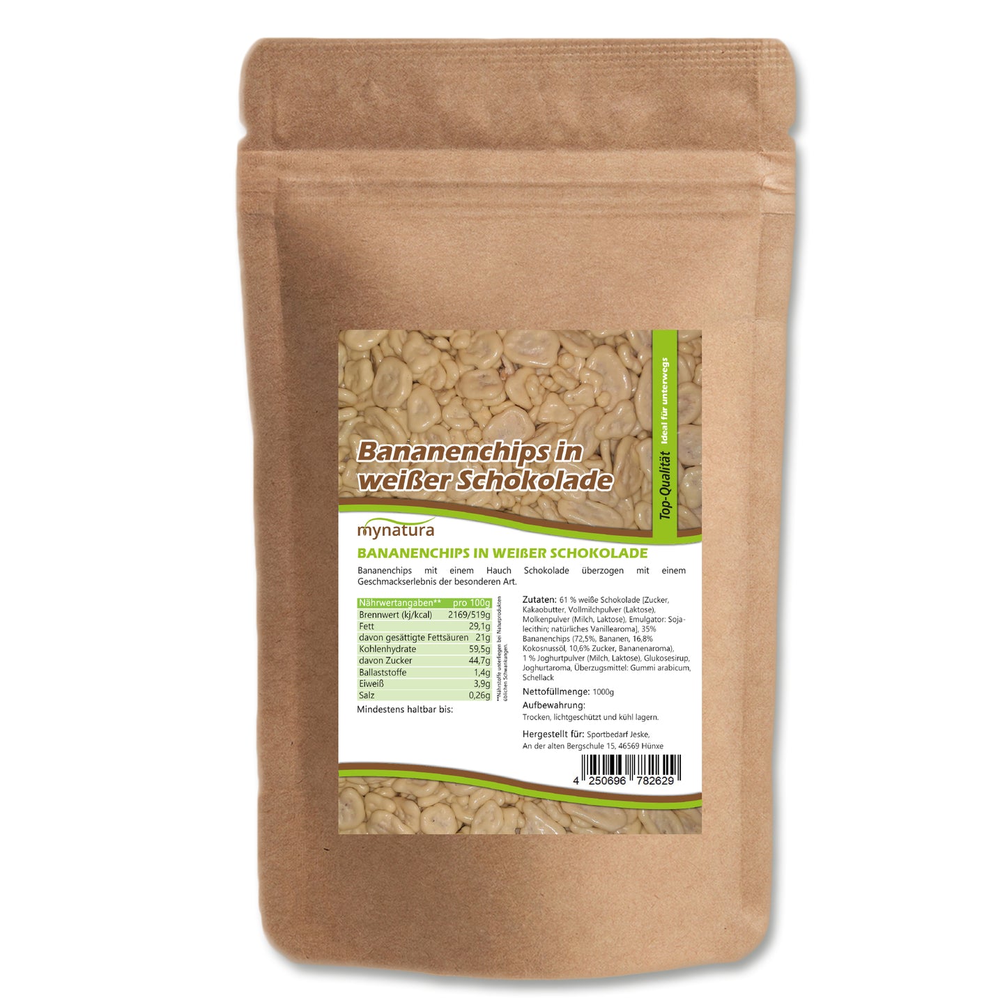 Mynatura Bio Bananenchips in weißer Schokolade – ab 1000g - fit and life shop