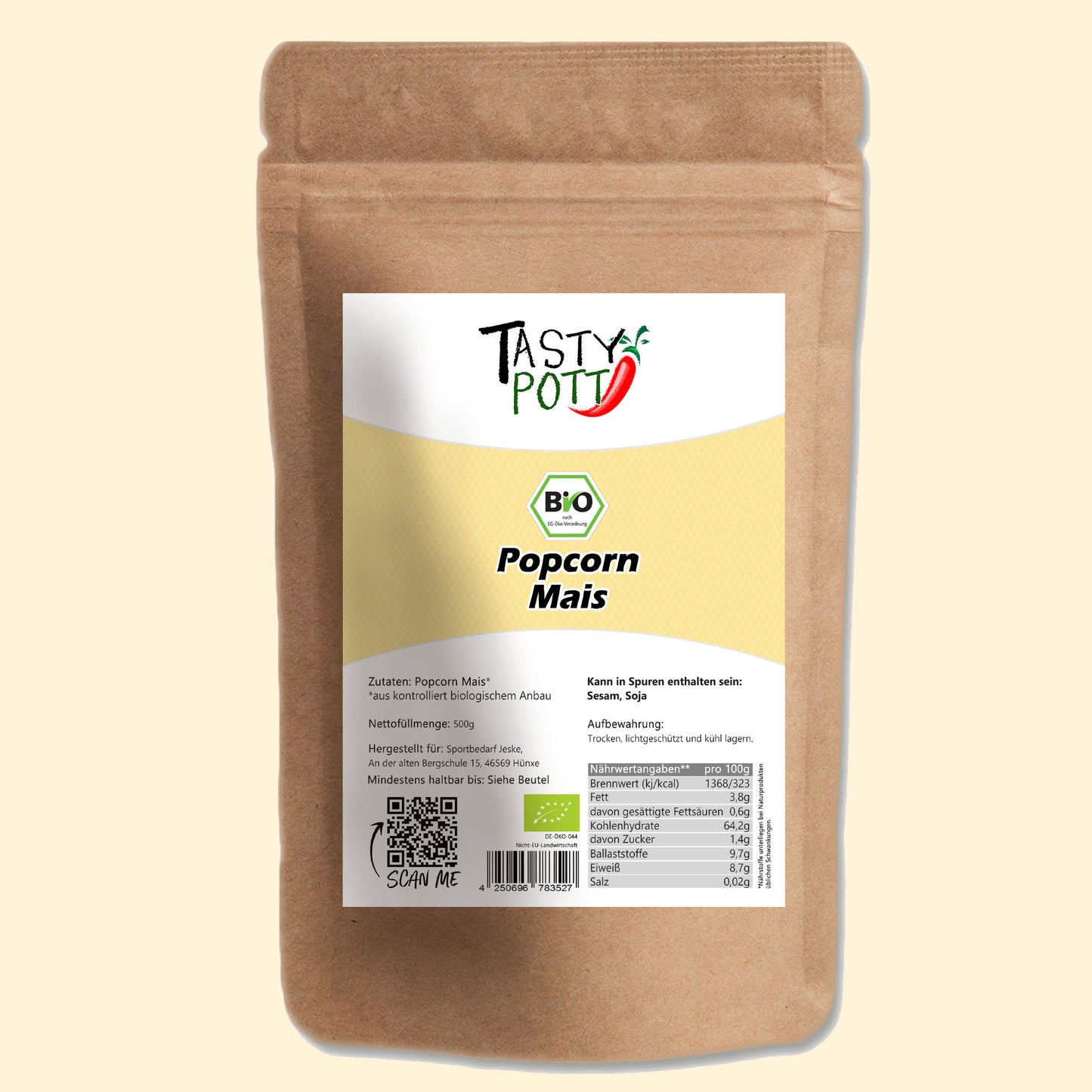 Tasty Pott Bio Popcorn Mais 500g Beutel - fit and life shop