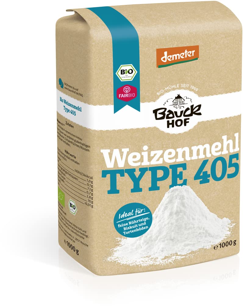 Bio Weizenmehl Type 405 von Bauckhof, Demeter, in 6x 1000g Packungen, ideal zum Kochen und Backen.