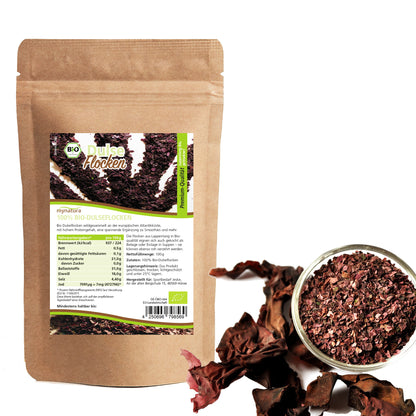 Mynatura Bio Algen Set mit Dulse Flocken, Chlorella Pulver und Spirulina Pulver auf weißem Hintergrund
