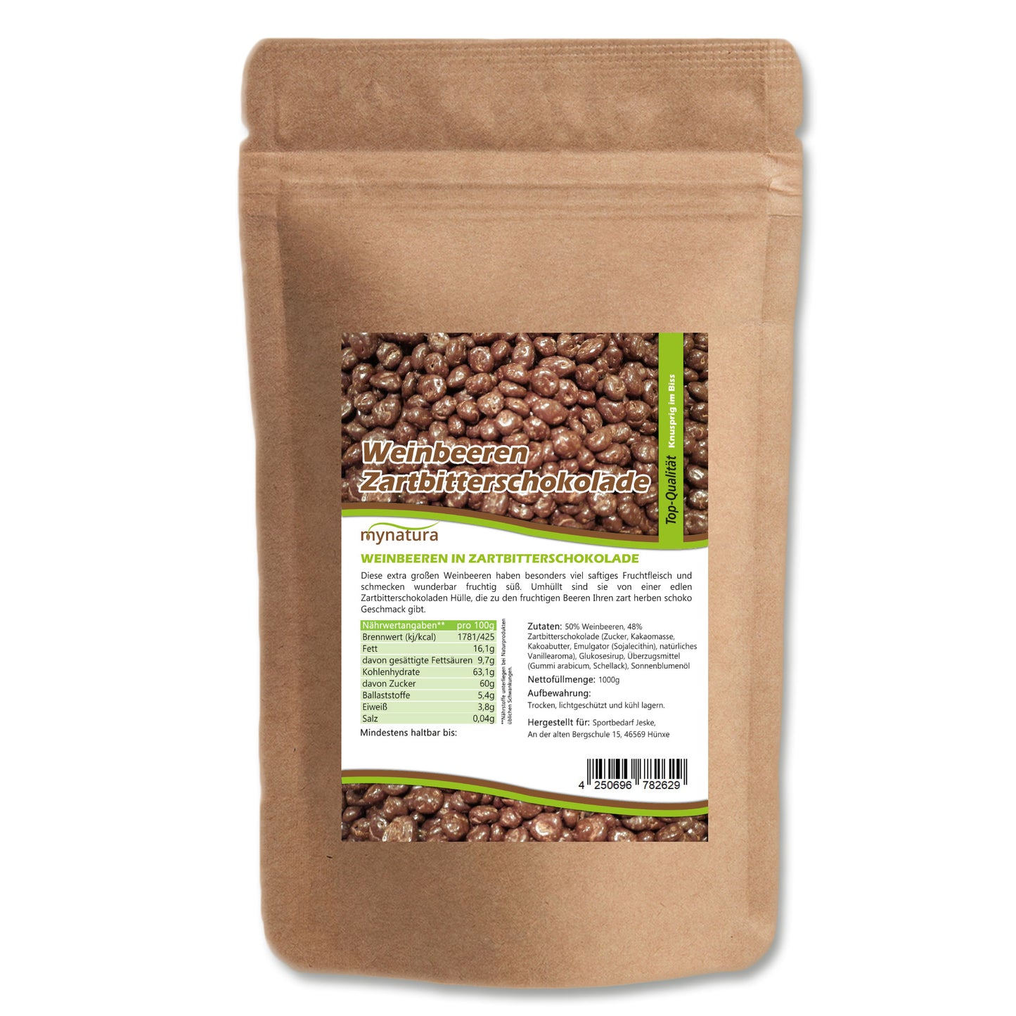 Mynatura Weinbeeren in Zartbitterschokolade – 1kg Beutel