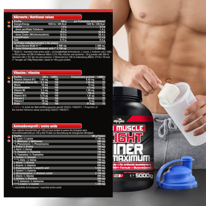 BWG Mega Muscle Weight Gainer von BodyworldGroup, 5kg, in verschiedenen Geschmacksrichtungen, Pulver für Muskelzuwachs
