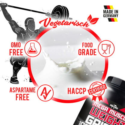 BWG Mega Muscle Weight Gainer von BodyworldGroup in verschiedenen Geschmacksrichtungen, 5 kg Packung mit Pulver für Muskelaufbau