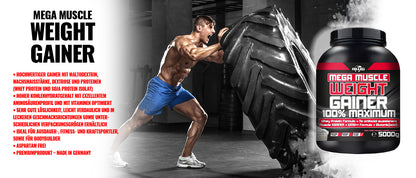 BWG Mega Muscle Weight Gainer von BodyworldGroup, 5kg, in verschiedenen Geschmacksrichtungen, Pulver für Muskelaufbau und Gewichtszunahme