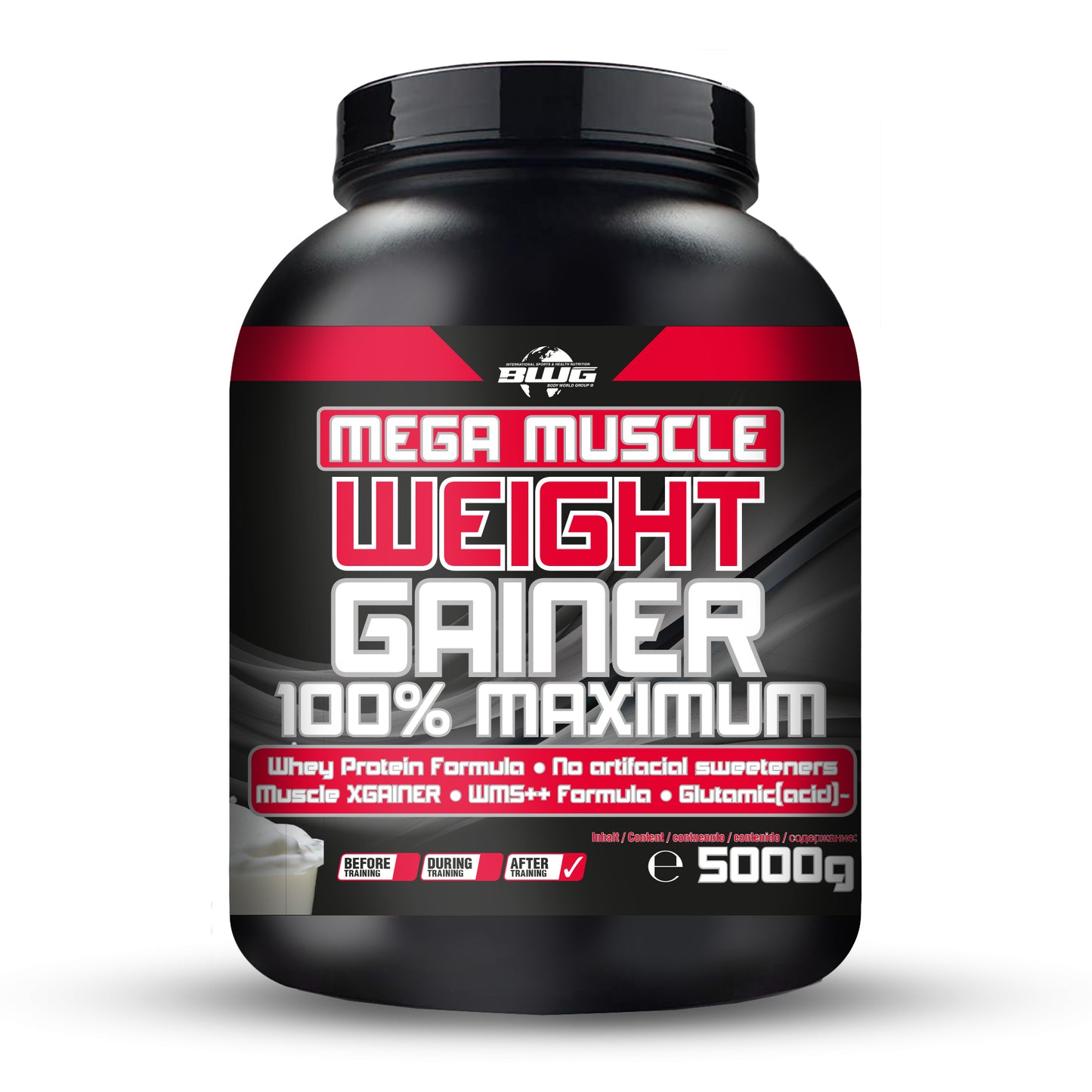 BWG Mega Muscle Weight Gainer von BodyworldGroup in verschiedenen Geschmacksrichtungen, 5kg Verpackung, proteinreich und sättigend
