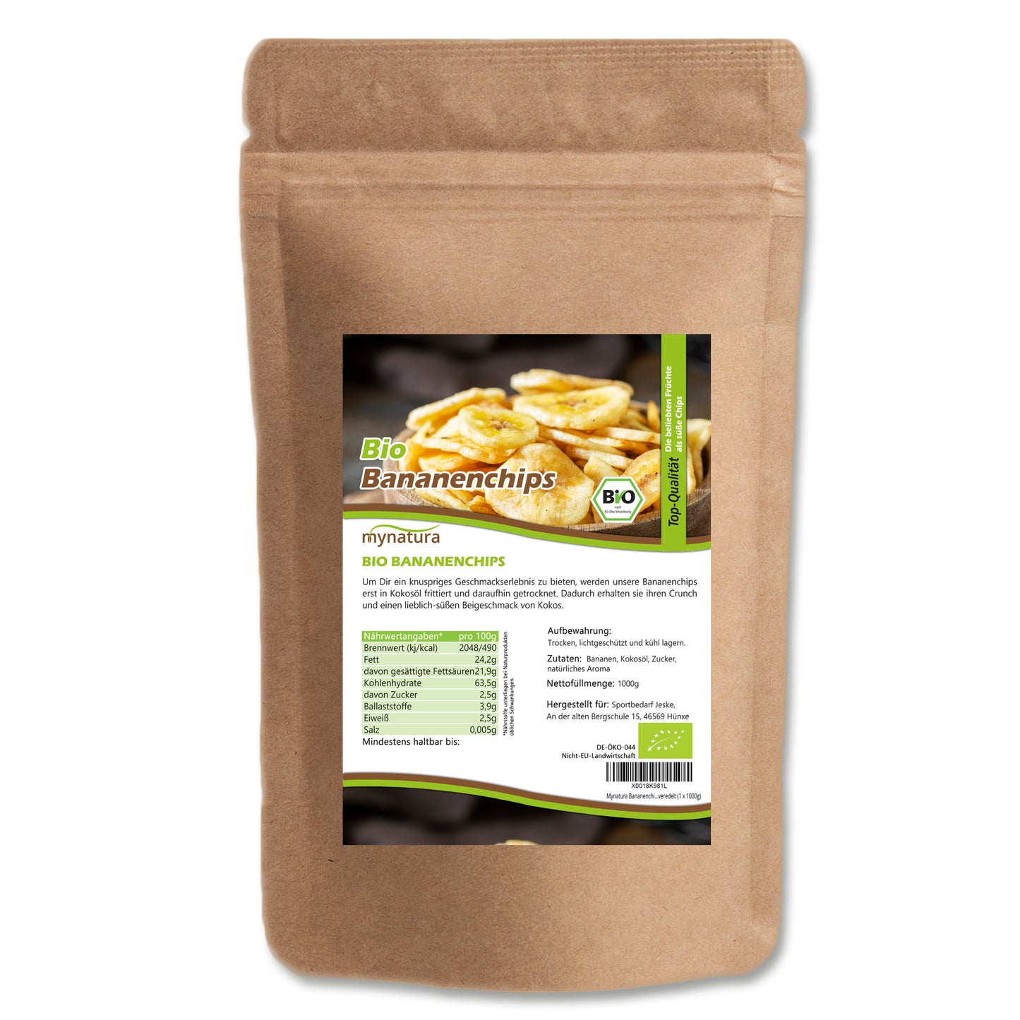 Mynatura Bio Bananenchips – Knusprige Trockenfrucht - im Beutel 1kg