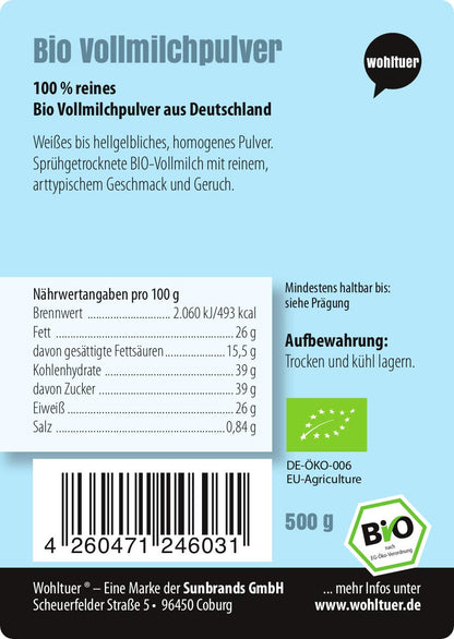 Wohltuer Bio Vollmilchpulver - gut löslich - 500g