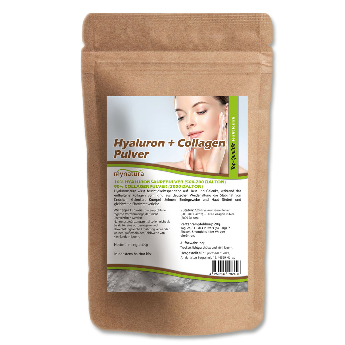 Mynatura Hyaluron + Collagen Pulver Mix - 400g in verschiedenen Größen