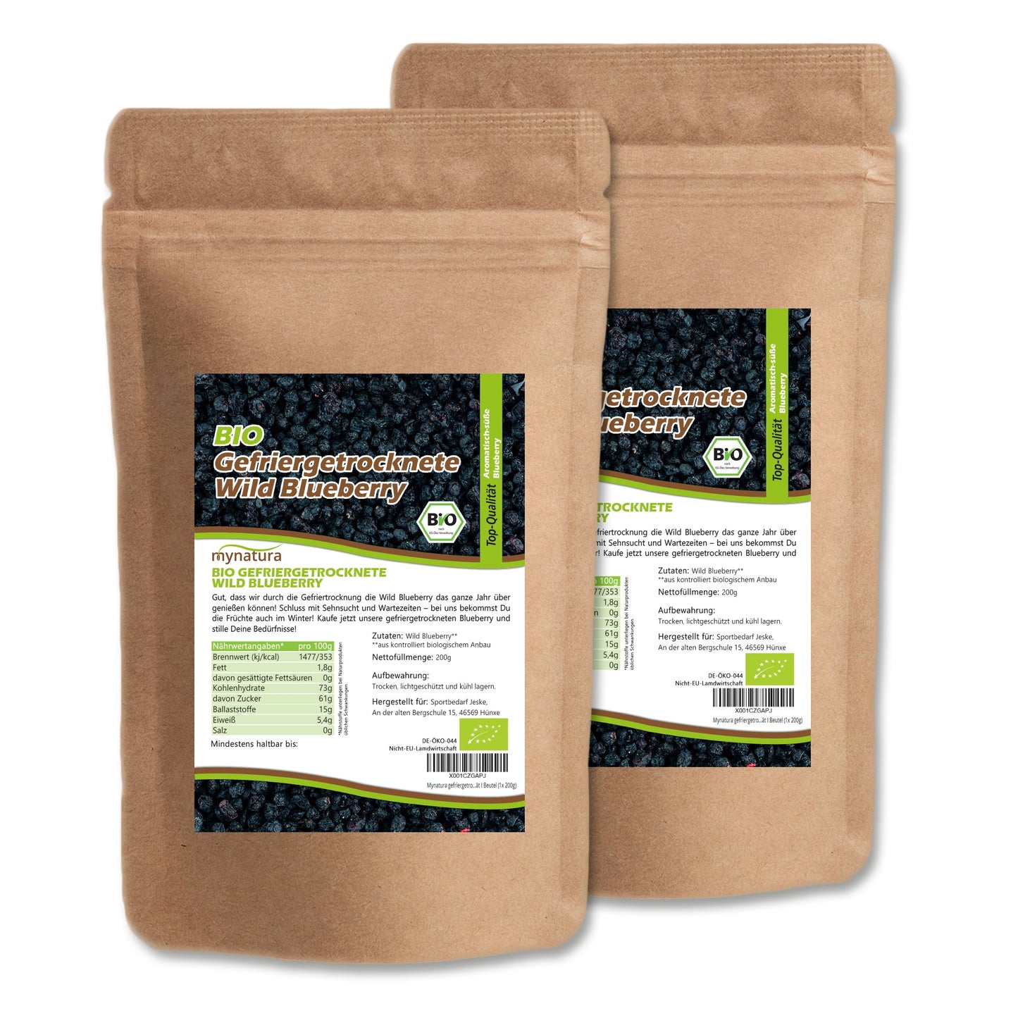 Mynatura Gefriergetrocknete Wildheidelbeeren – (200g)