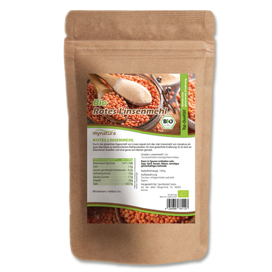 Mynatura Rotes Linsenmehl Bio – Glutenfreies pflanzliches Mehl (1kg)