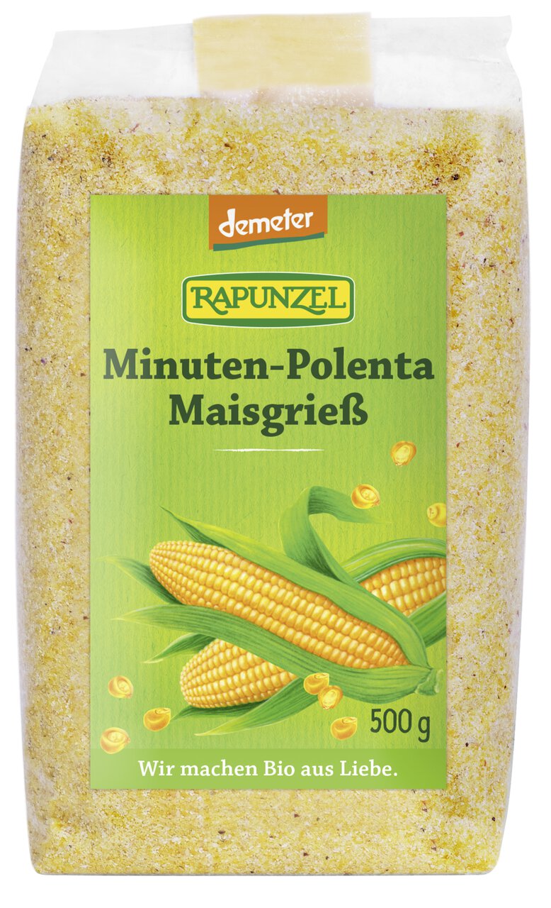 Bio Minuten-Polenta von Rapunzel, Demeter-zertifizierter Maisgrieß, in 500g Verpackung, zum Kochen geeignet