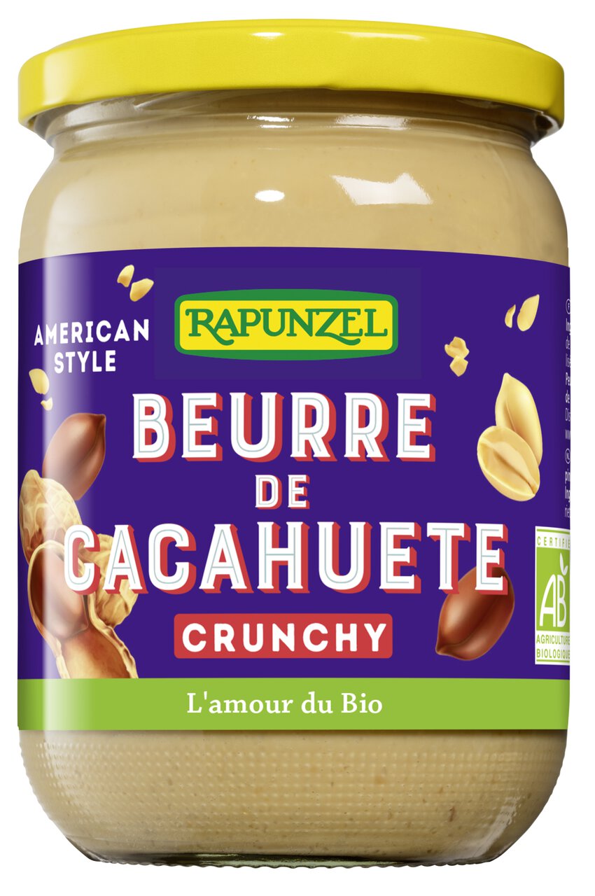 Bio Erdnussbutter Crunchy von Rapunzel, 500g, mit knackigen Erdnüssen für das Kochen und Brotaufstrich.