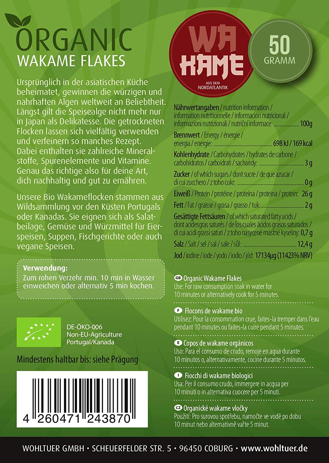 Wohltuer Bio Wakame Flocken Rohkost 50g