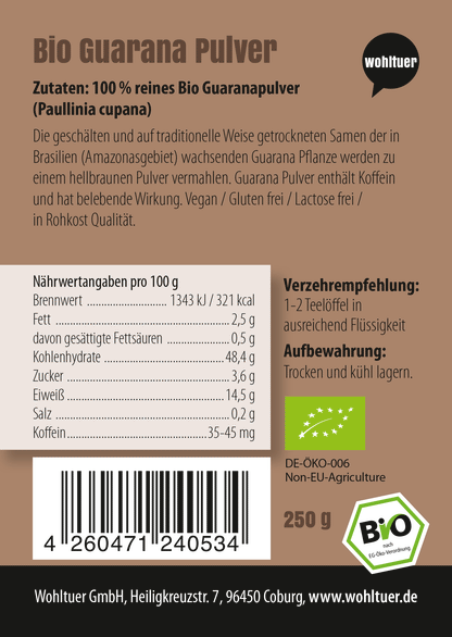 Wohltuer Bio Guarana Pulver - 250g