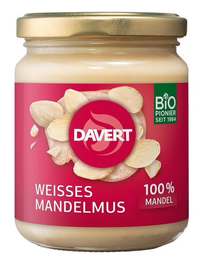 Bio Mandelmus von Davert, weißes Frühstücks-Mandelmus in 250g Glas, cremig und nussig, ideal für Brote und Frühstück.