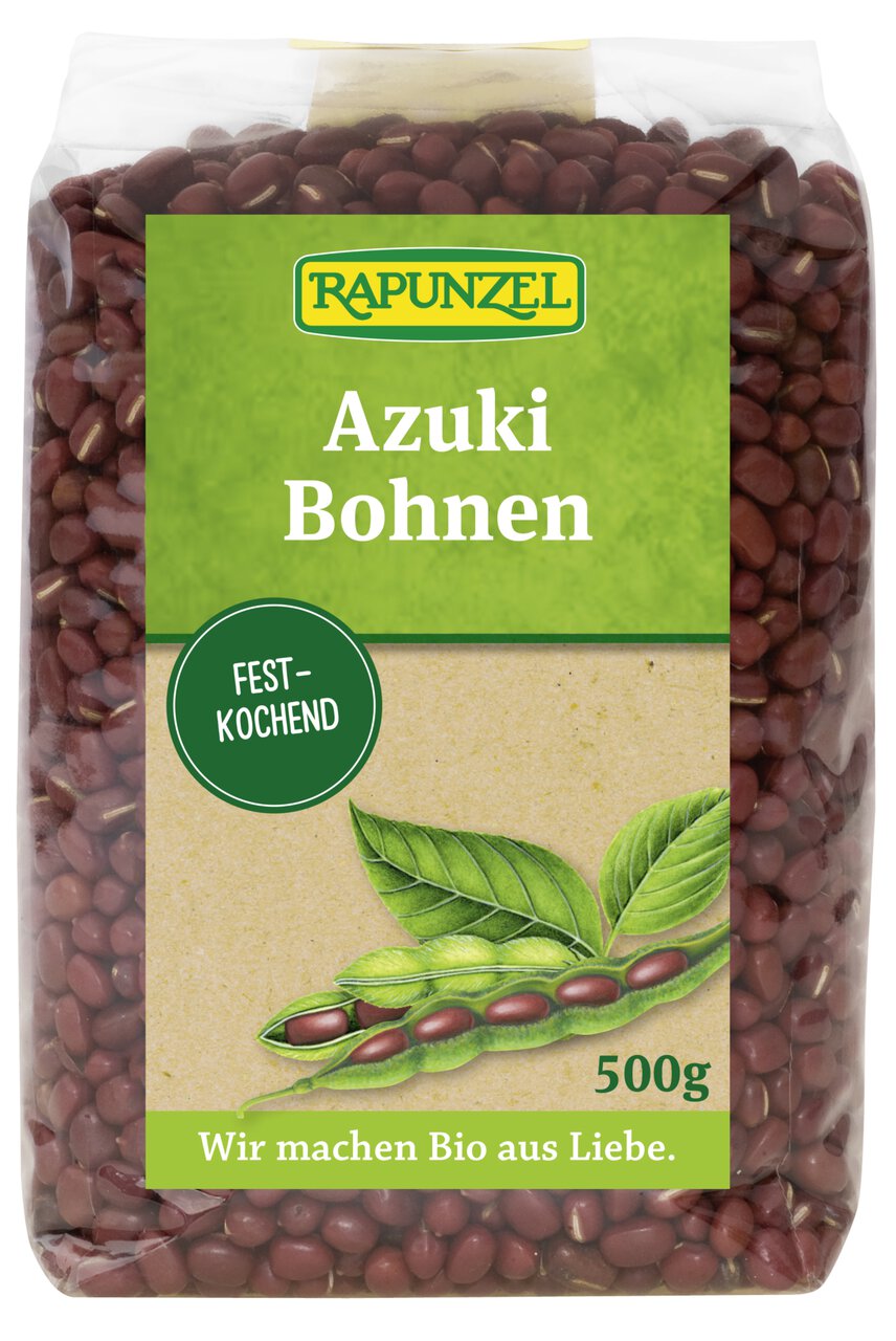 Bio Azukibohnen von Rapunzel in einer Schüssel, ideal zum Kochen, ab 500g packungsgröße, nachhaltige Bio-Qualität.