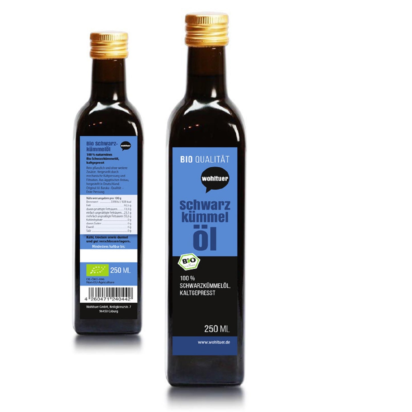 Wohltuer Bio Schwarzkümmel Öl - Kaltgepresst (250ml Flasche)