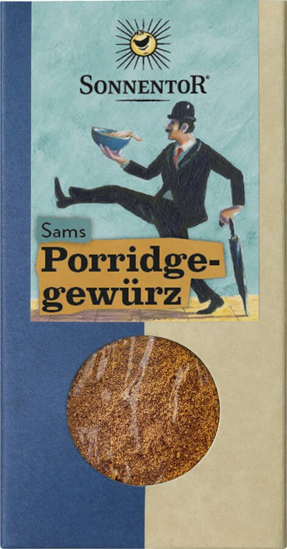 Sonnentor Sams Porridge Gewürz in 70g Dose, aromatisches Gewürz für Frühstücks-Porridge mit natürlichen Zutaten.