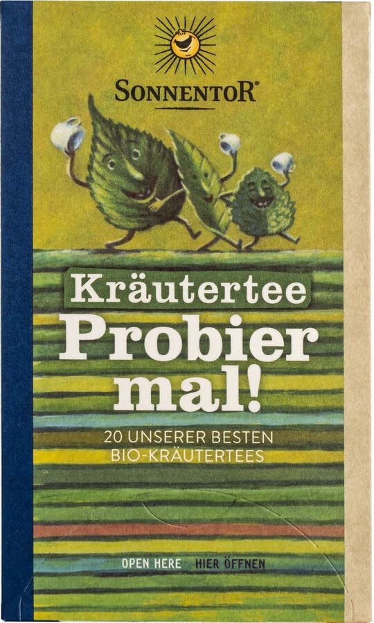 Sonnentor Probier mal! Kräutertee, eine Auswahl der 20 besten Kräutertees in einer Teemischung, in einer Packung.