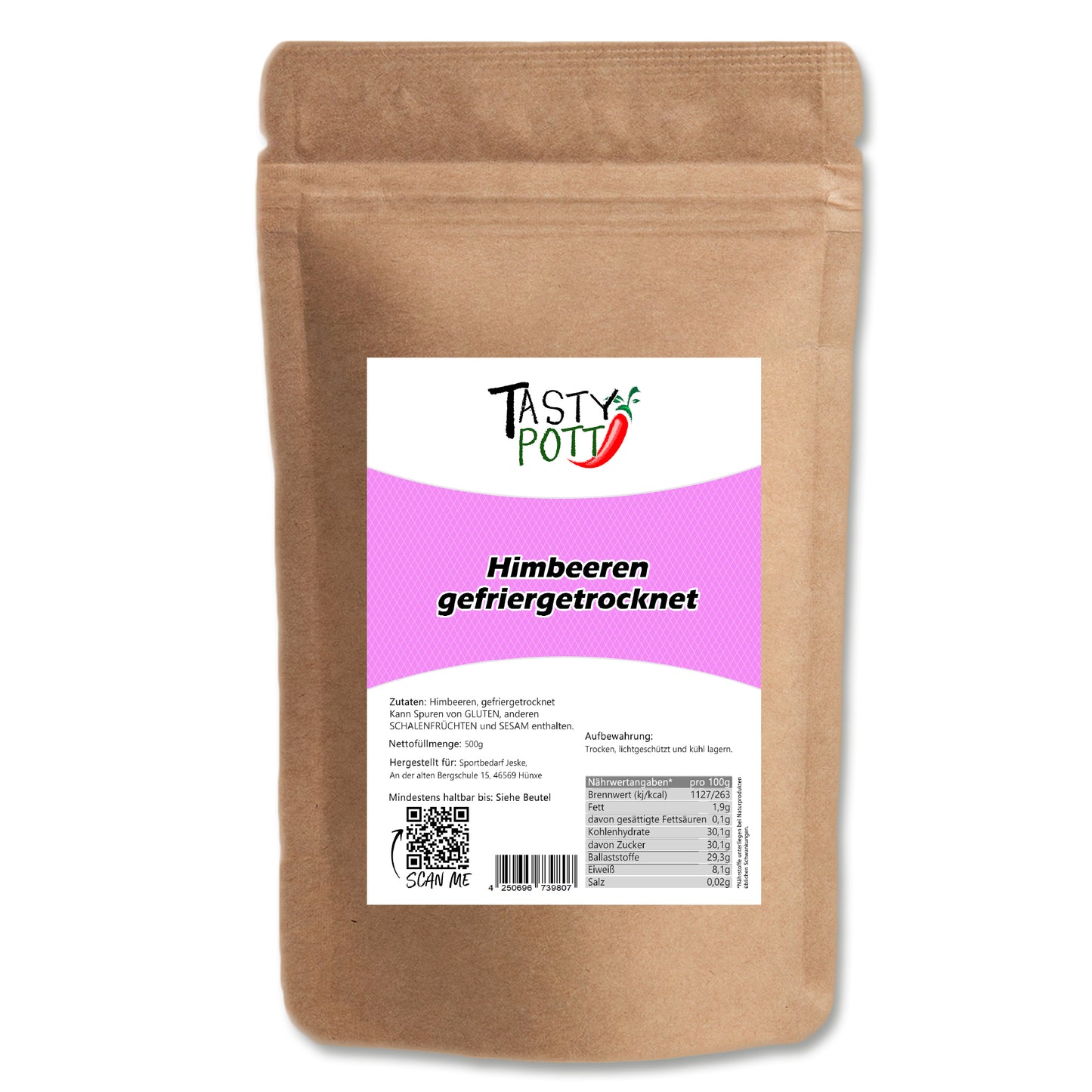 Tasty Pott gefriergetrocknete Himbeeren - im Beutel