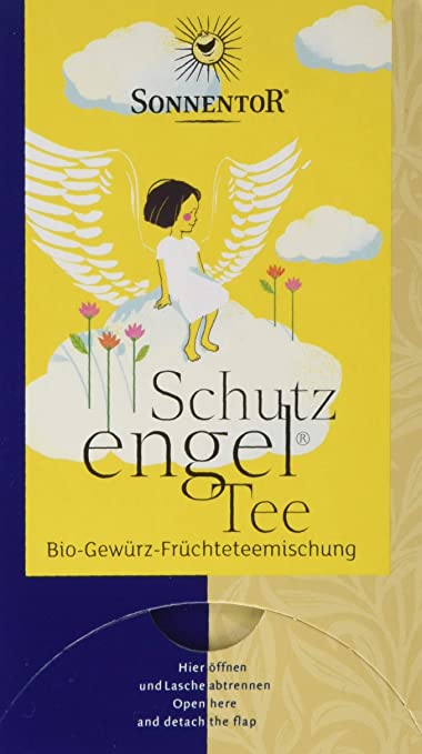 Sonnentor Bio Schutzengel-Tee Teebeutel mit 27g, frisch verpackt, zeigt Teebeutel und Verpackung mit Bio-Label.