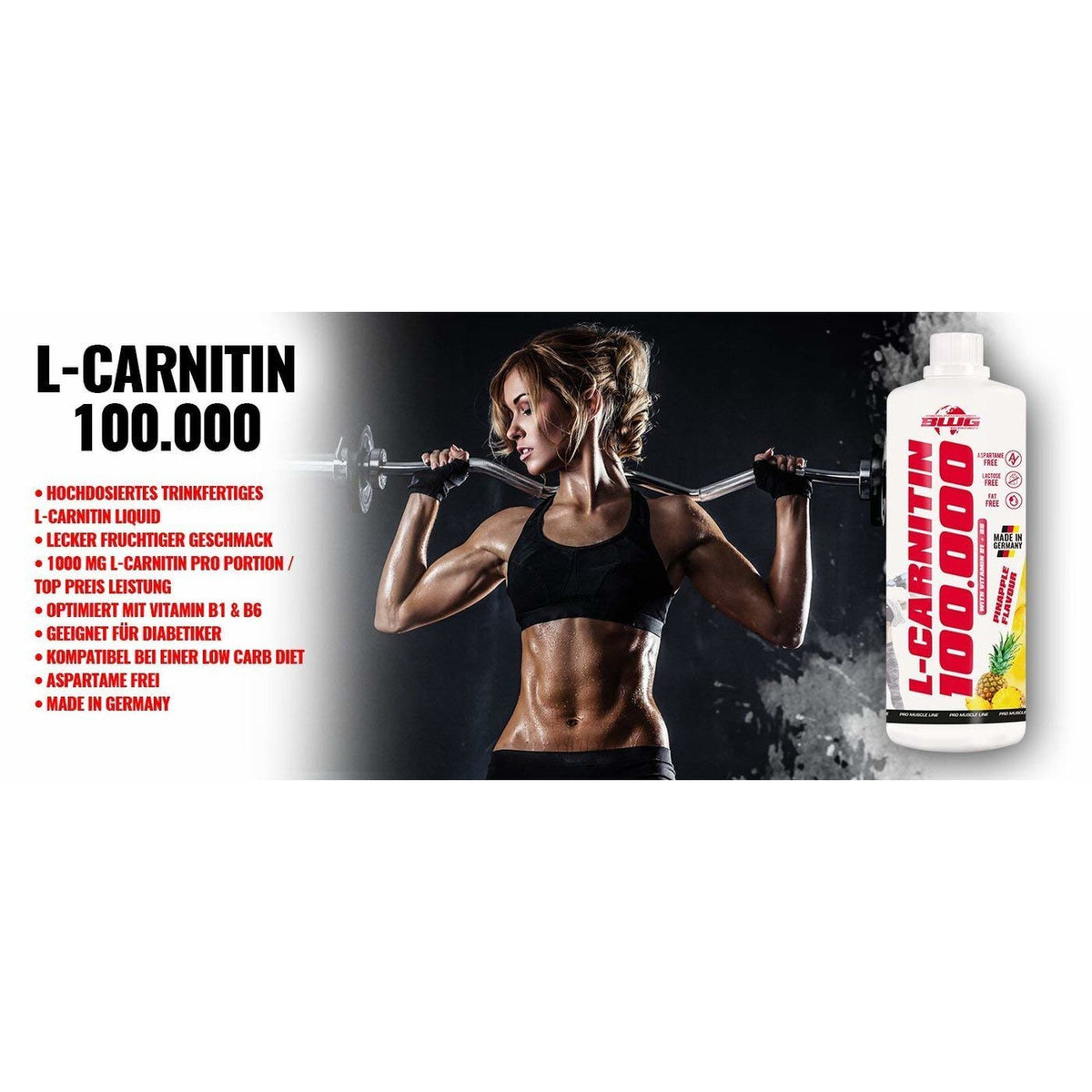 L-Carnitin Liquid Ananas von BodyworldGroup, 1000 ml Flasche, energiereiches Nahrungsergänzungsmittel mit 100.000 mg L-Carnitin