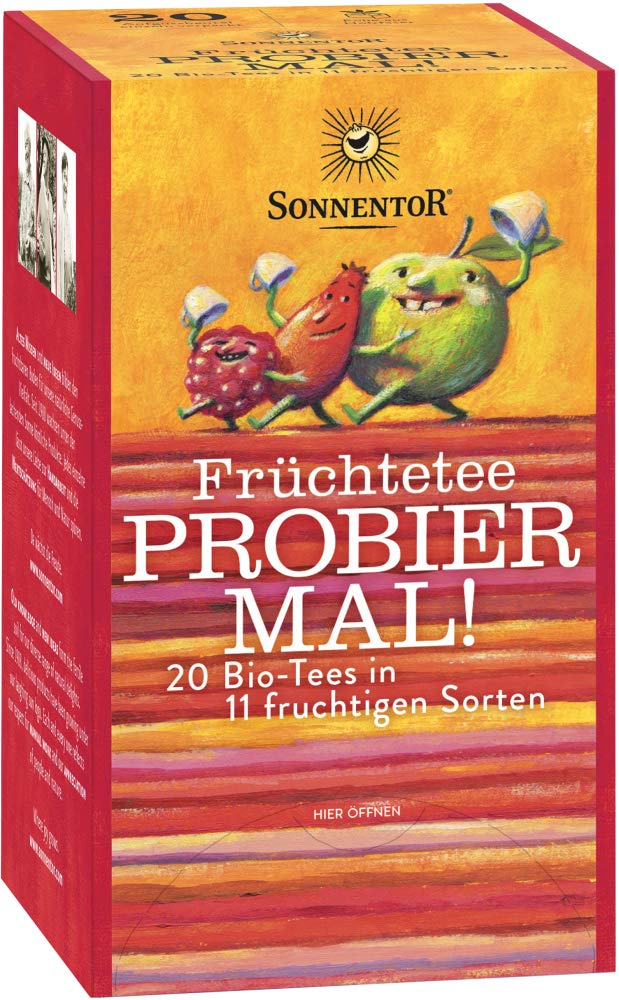 Sonnentor Bio Früchtetee Probier Mal, 20 Tees in 11 Sorten, fruchtiges Tee-Set in 47g Verpackung