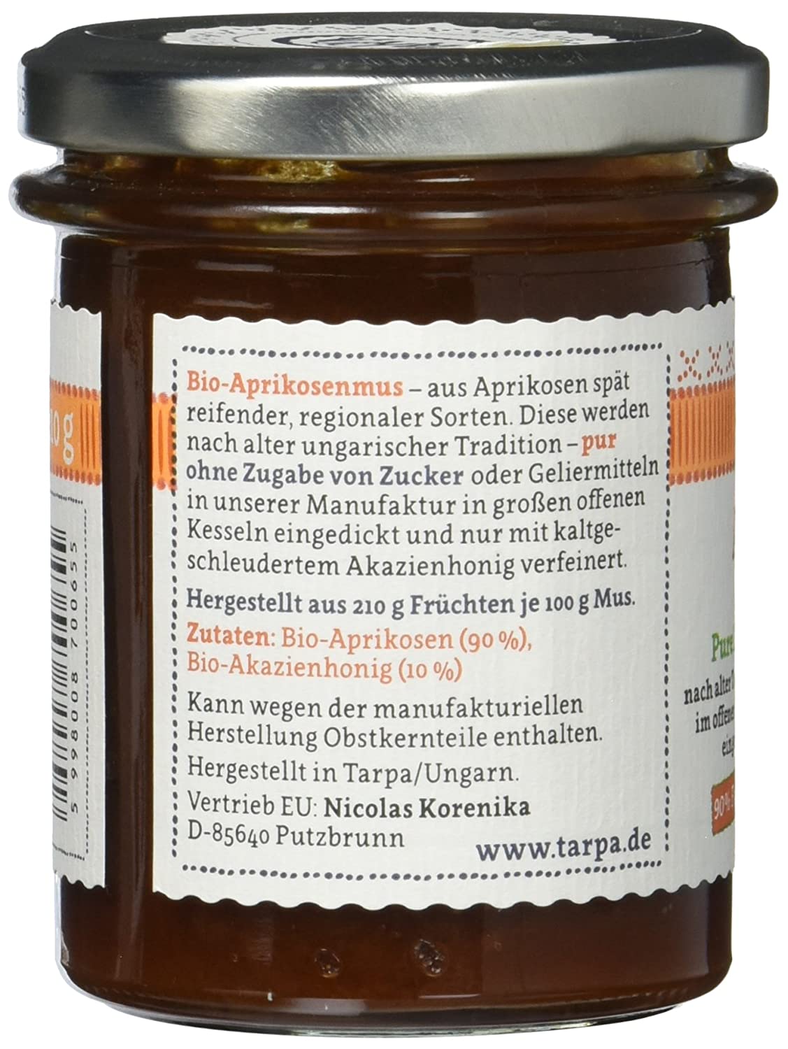 Tarpa Bio Aprikosenmus mit Akazienhonig - fit and life shop