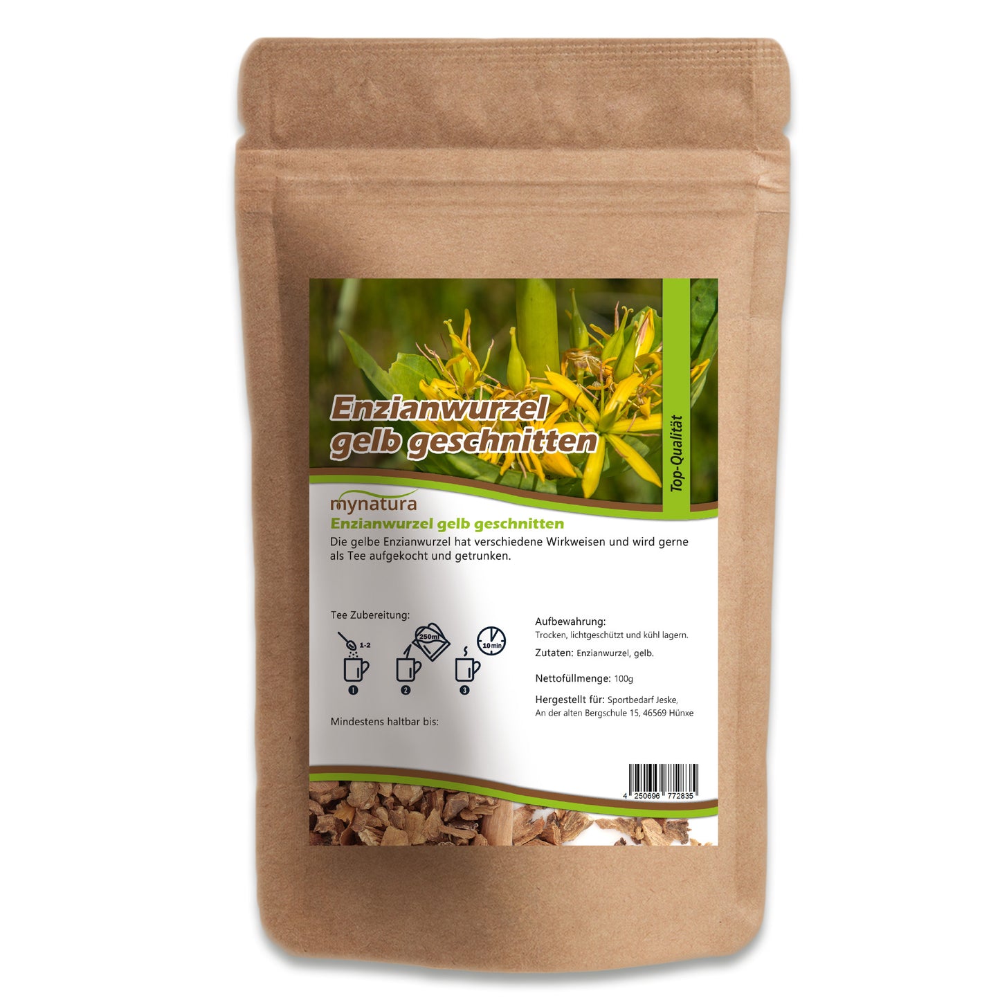Mynatura gelbe Enzianwurzel - getrocknet und geschnitten - 100g