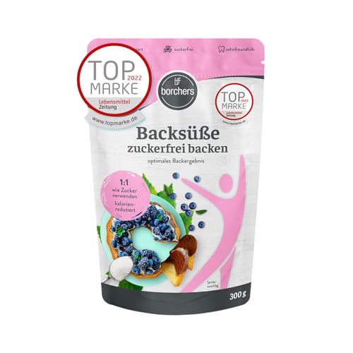BORCHERS Backsüße, Streusüße zum Backen 300g, auf Grundlage von Erythrit und Xylit, 1:1 wie Zucker, kalorienreduziert & zuckerfrei, Zuckerersatz, Süßungsmittel, Zuckeralternative
