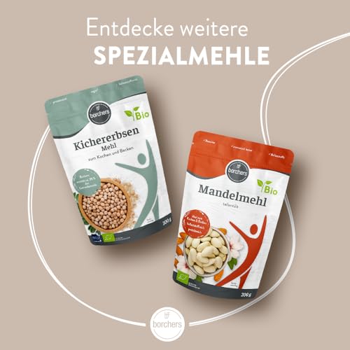 BORCHERS Bio Kokosmehl, 400g, fein vermahlen, teilentölt, naturbelassen, leichte Süße, Proteinquelle, ballaststoffreich, vegan, zum Kochen, Backen & Verfeinern