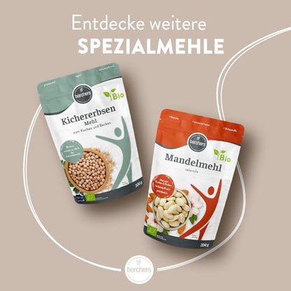 BORCHERS Bio Kokosmehl, 400g, fein vermahlen, teilentölt, naturbelassen, leichte Süße, Proteinquelle, ballaststoffreich, vegan, zum Kochen, Backen & Verfeinern